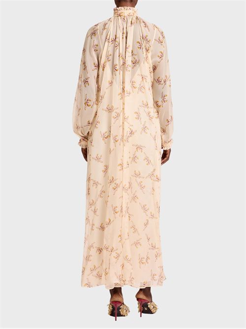 Abito lungo in chiffon di seta con stampa Farfalla LA DOUBLE J | DRE1061SIL024FAR08WH09